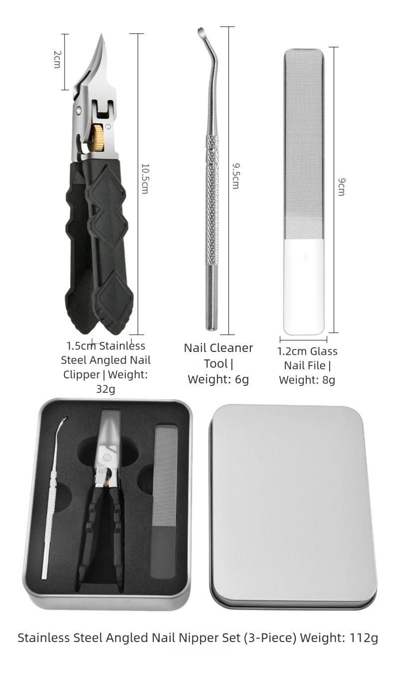 Zivoy | Professional Sharp Wide-Jaw Slanted Nail Clipper with Non-Slip Grip & 3-Piece Gift Set